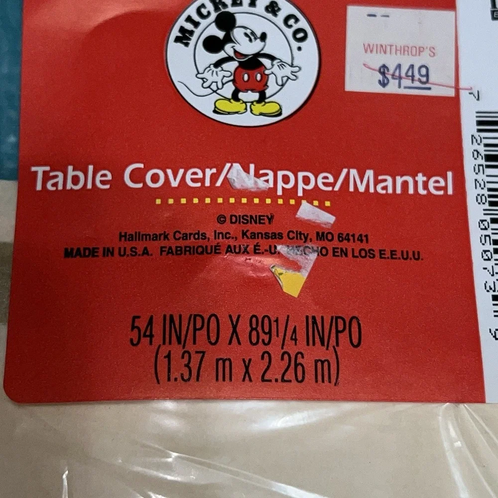 NEW Vintage‎ Mickey & Co Disney Table Cover Paper Mickey Minnie Tablecloth Paper